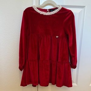 Charming Red Velvet Dress with White Accents